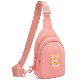 Small Initial Sling Bag for Women Crossbody Bags Fanny Pack Chest Bag Purses Birthday Gift Pink, E