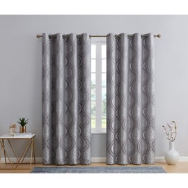HLC.ME Montero Damask 100% Complete Blackout Heavy Thermal Insulated Energy Savings Heat/Cold Blocking Grommet Heavy Curtain Drapery Panels for Bedroom & Dining Room, 2 Panels (52 W x 84 L, Grey)