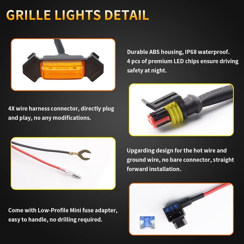 AUXLIGHT Car Accessories, 4PCS LED Front Grille Raptor Lights with