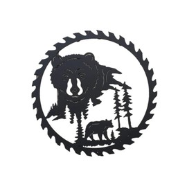 JPTSDBNWMT Saw Blade Bear Metal Wall Art Home Decor,Black Bear Under The Pine Tree Metal Wall Decor Outdoor