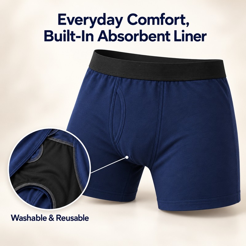 Men's Absorbent Incontinence Boxer Shorts for Urinary Leaks – Washable