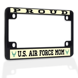 Fastasticdeals Metal Insert Bike License Plate Frame Proud U.S. Air Force Mom Weatherproof Motorcycle Accessories Black 4 Holes Solid Insert