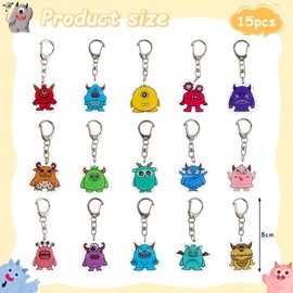 Monster Keyring Acrylic Keyring Children's Birthday Key Ring Pendant Key Ring Monster Figures Key Ring for Boys Girls Monster Theme Party Gifts Pack of 15