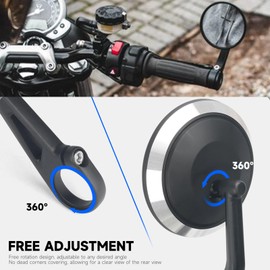 RUNNING PANTHER Motorcycle Handlebar Bar End Mirrors, CNC Aluminum 360 Degrees Adjustment Rearview Mirror Fit for Triumph Rocket 3/Street Triple 765RS/Bobber T120/Daytona 660 (Round Bar End Mirror)