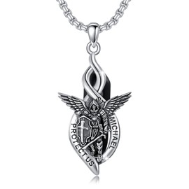 PARYFO Archangel Michael Pendant Necklace 925 Sterling Silver Religious St Michael Pendant Hexagon Crystal Pendant Amulet Necklace for Unisex Amulet Jewellery for Men Women, ster, crystal column