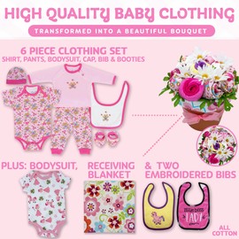 Ramo de flores para ropa de bebé, cesta de regalo para bebé con ropa de bebé organizada como flores de celebración, regalo creativo único para nuevos padres, incluye juego de ropa de nave espacial