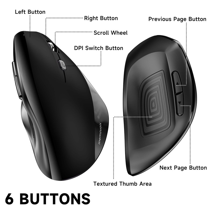 memzuoix Wireless Ergonomic Mouse,Upgraded 2.4G Optical Cordless Mice with 800/1200/1600