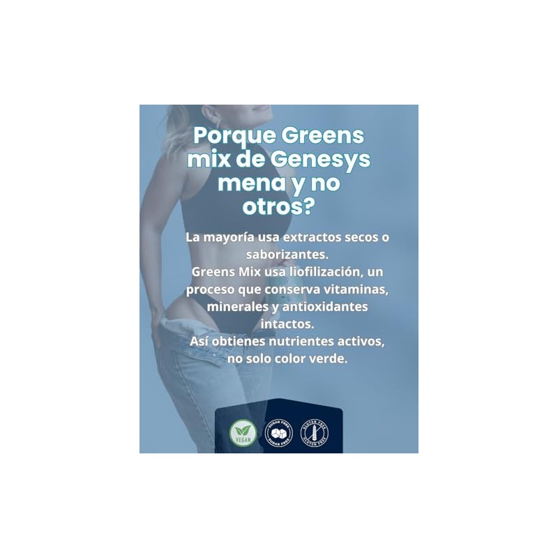 Génesis Mena Greens Mix Sabor Arándano Natural Superalimentos con Probióticos,