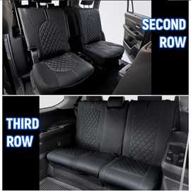 HOUCLEMIC 7 Seat Covers for 2025 2024 Grand Highlander Accessories, Car Seat Covers for Toyota Grand Highlander, Second Row Captain Chair, Side Airbag Compatibility, Full Set Leather Diamond Pattern