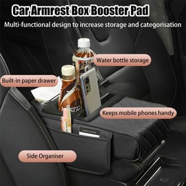 Car Armrest Storage Box, Center Console Cover Cushion, 4 In 1 Car Tissue Box Organiser Cup Holder Multifunctional Storage Box, For Most Vehicles, SUV, and Trucks (Brown)