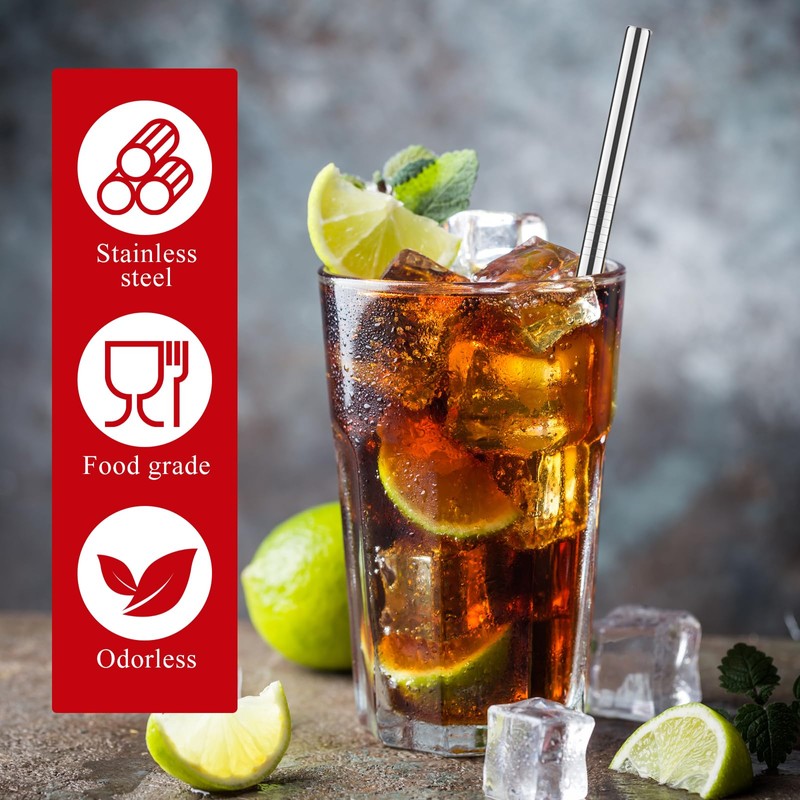 8-Pack Reusable Stainless Steel Straws, 304 Food Grade Metal Drinking