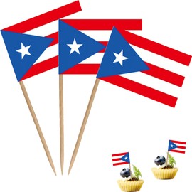 Puerto Rico Toothpick Flag Puerto Rican National Small Mini Cocktail Fruit Cupcakes Toppers Food Stick Flags Decorations,100 Pack