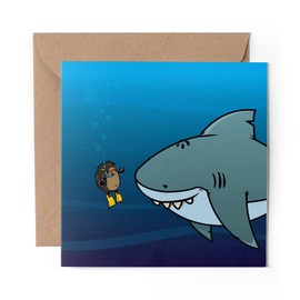 1 x Greeting Card Scuba Diving Hedgehog Shark - Blank Birthday Celebration Anniversary #15624
