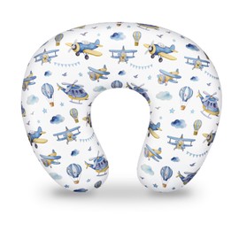 Nursing Pillow Cover, Breastfeeding Pillow Cover for Baby Girls Boys, Soft Stretchy Nursing Pillowcase for Infant Newborn, Removable Slipcover for Nursing Pillows, Blue Airplane(Only Cover)