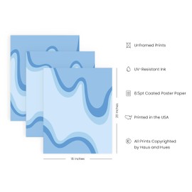 HAUS AND HUES Blue Abstract Wall Art - Set of 3 Color Drip Watercolor Painting Art, Blue Wall Art for Living Room, Contemporary Wall Art, Abstract Blue Artwork Aesthetic Wall Decor (16x20, Unframed)