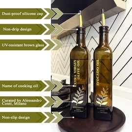 GOFOGOFO 17oz Glass Olive Oil Dispenser Bottles Set Of 2 Gold - 500ml Oil & Vinegar Dispenser Bottles with Pourers and Funnel Carafe Decanter for Kitchen(DARK BROWN, 500ml set of 2)