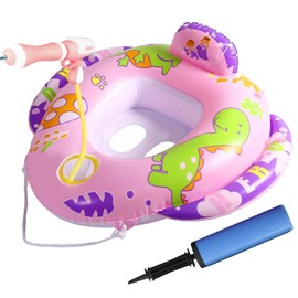 Flotador de Piscina para niño, Círculo de nadador con Asiento Flotante, Flotador para niños Pequeños, Anillo de asiento de natación, Bomba Manual Incluida, Playa, Parque Acuático, Piscina (Rosa)