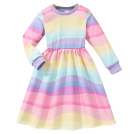 Toddler Dress Baby Girl Fall Clothes Swing Sleeve Smock Dresses Cotton Girls Playwear Rainbow Valentine's Day Dress 2T