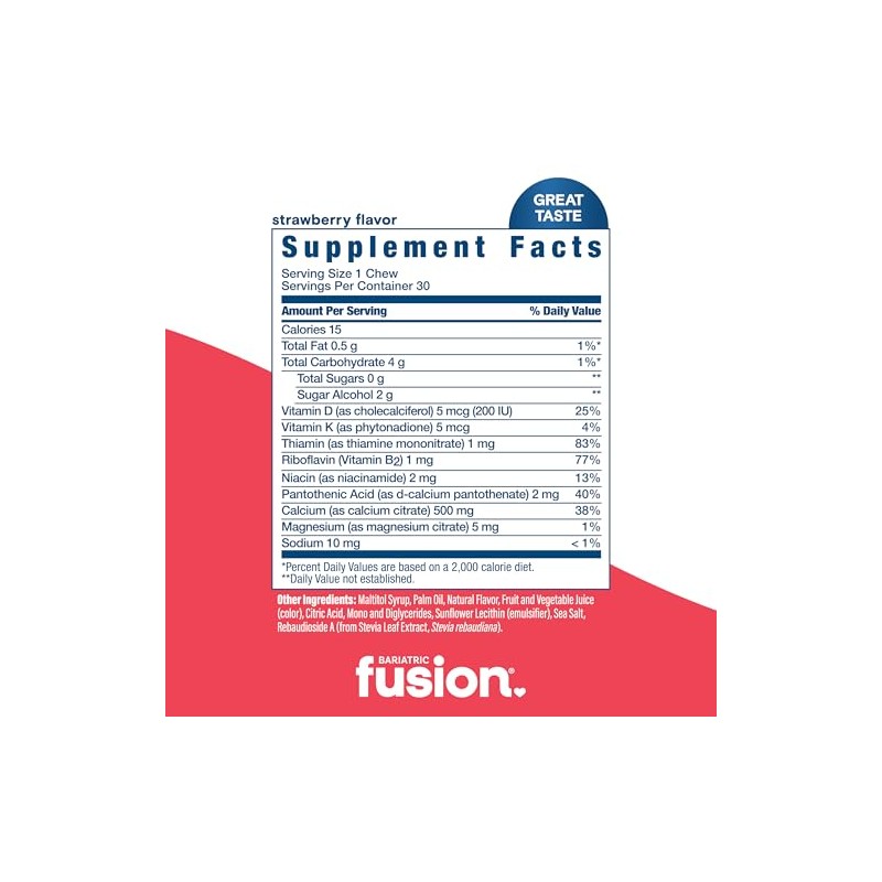 Bariatric Fusion Suplemento Calcio Bariátrico Masticable Citrato 500mg Vitamina Azúcar