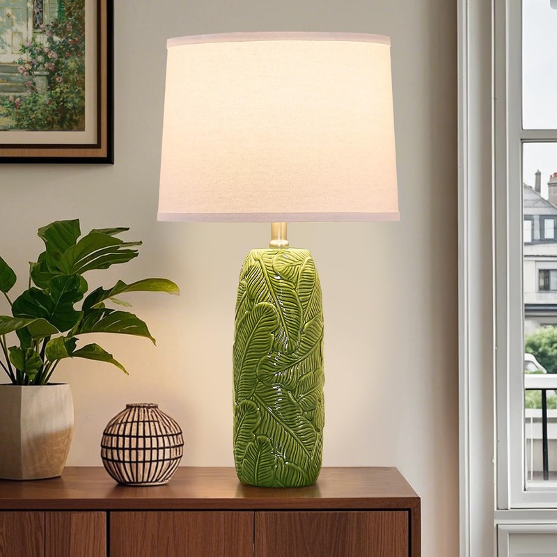 EUO 25” Green Lamps Set of 2 with Leaves Design