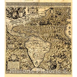 Historic 1562 Wall Map - Americae sive qvartae orbis partis nova et exactissima descriptio 39in x 44in