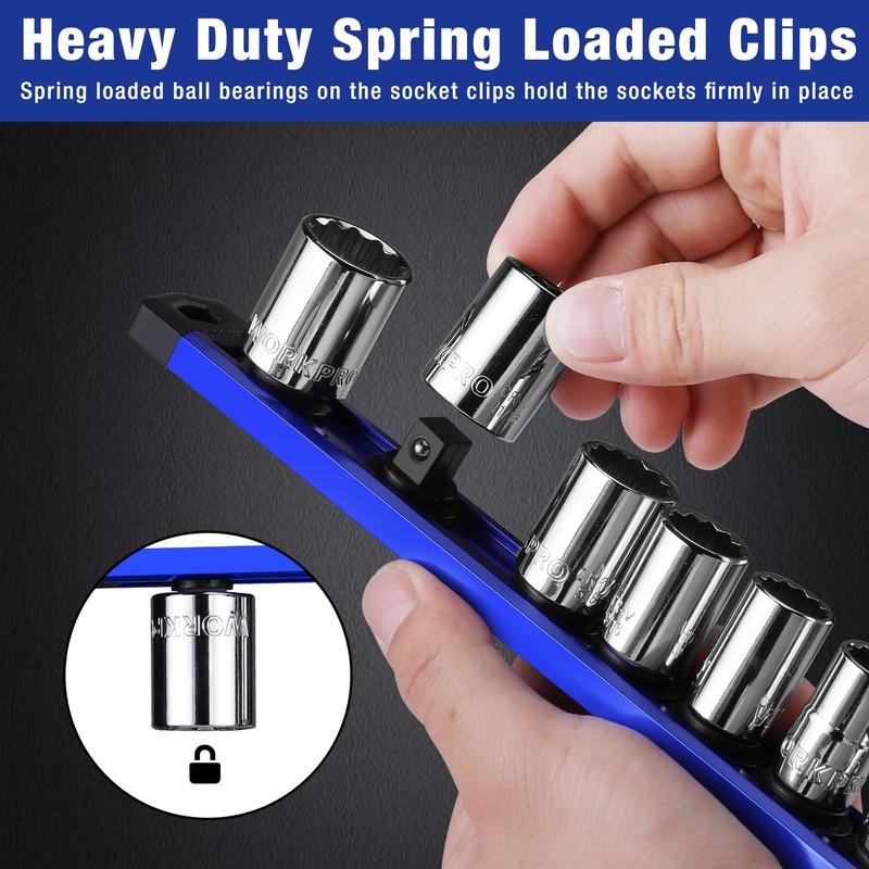 WORKPRO Magnetic Socket Organizer, 1/2-Inch Drive Aluminum Alloy Socket Rail,