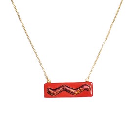 Dichroic Red Wave on Deep Red Fused Glass Bar Necklace