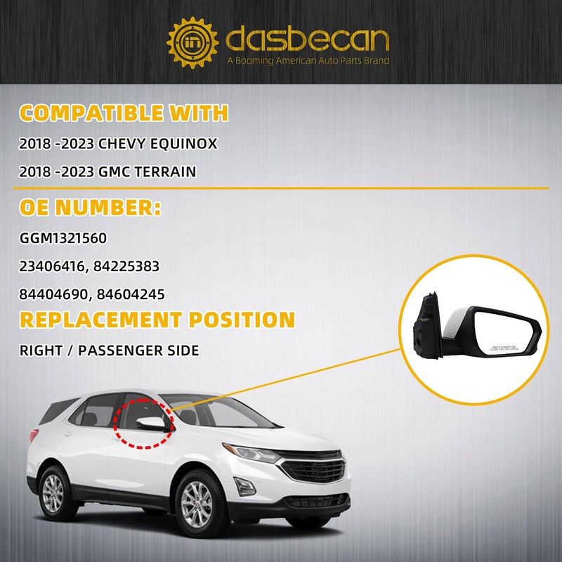 Dasbecan Left Driver Side Mirror Compatible With 2018-2023 Chevy Equinox