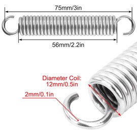 GUNGY Tension Springs with Hooks Stainless Steel Tension Spring 75 mm Outer Diameter 12 mm Wire Diameter 2.0 mm Maximum Tensile Force 12.3 kg 2.0 x 12 x 75 mm Pack of 4