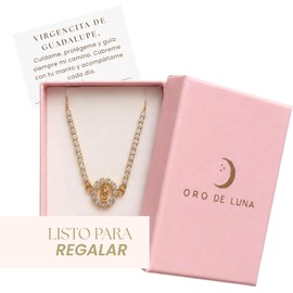 Oro de Luna Pulsera Virgen de Guadalupe Ajustable para Mujer con Círculo de Zirconias y Chapa de Oro 14K – Pulsera Dorada Religiosa, Diseño Elegante, Empaque Listo para Regalo