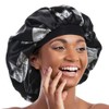 Alnorm Satin Sleep Cap Extra Large Double Layer Black Floral