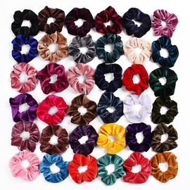 Pack of 5 Velvet Scrunchies Hair Bobbles for Women, Plain Elastic Thick Bands, Rubber Bands, Ponytail Holder, Hair Ring of the Colon, Hair Scrunchie Hair Rings for Women, Purple/Blue
