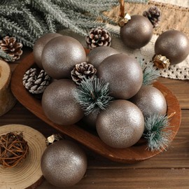 Yunlly 12 Pcs Textured Christmas Ball Ornaments 2.36'' Neutral Christmas Tree Decor Modern Vintage Brown Hanging Decor Shatterproof Home Ornaments for Large Rustic Farmhouse Xmas Tree (Retro Brown)