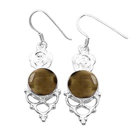 4.93 Cts Natural Smoky Quartz Silver Plated Handmade Dangle Earrings For Women, Brown Stone November Birthstone Earrings