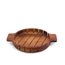 Acacia Wood Round Loaf Slotted Cutting Guides Mitered Bread Board by Arthur Court 14.25 inch Long