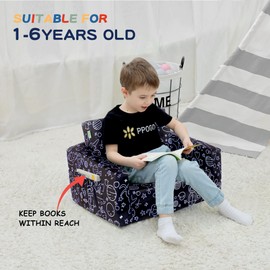 MallBest Kids Sofas Children's Sofa Bed Baby's Upholstered Couch Sleepover Chair Flipout Open Recliner (Black/Rocket)