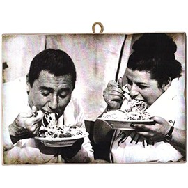 KUSTOM ART CUCUCUBA Picture Picture Vintage Style Alberto Sordi & Anna Longhi. Spaghetti. Print on Wood 25x18 cm.