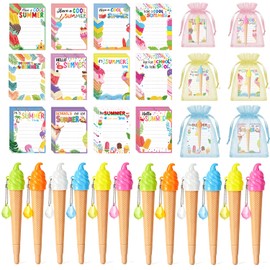 Wxiben End of the Year Graduation Gifts - 36 Pcs Summer Beach Ballpoint Pens Sticky Notes with Bag Hawaiian Luau Notepads Black Ink Pen Gift for Vacation Pool School Office Supplies Party Favor