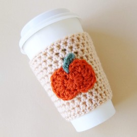 Pumpkin Coffee Cozy Sleeve, Reusable Fall To Go Cup Cover, Autumn Beverage Accessory