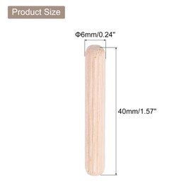 sourcing map 50 Pcs Wooden Dowel Pins, 6 x 40mm (0.24 x 1.57 Inch) Wood Dowels Rods, Fluted Dowel Joints for Grooved Woodworking Furniture Craft