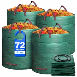 Mezchi 4 Pack 72 Gallons Reusable Yard Waste Bag, Large Lawn and Leaf Bags with 4 Reinforced Handles, Heavy Duty Large Garden Waste Bin Container for Leaves, Grass Clippings, Camping Yard Recycling