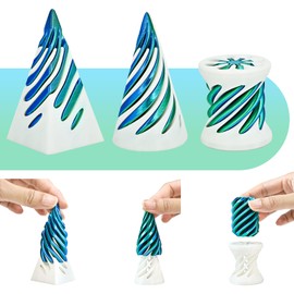 3 Packs Spiral Fidget Impossible Cone,3D Printed Optical Illusion Desk Toys Stress Relief Sculpture, Unique Office Gifts Teens Adults Kids Stocking Stuffers Christmas White Elephant(White-Green)