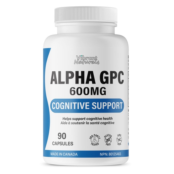 Alpha GPC Choline Brain Supplement for Acetylcholine, Supports Cognitive Health, Non-GMO, Gluten Free, 90 Vegetarian Capsules, Made In Canada by Vibrant Naturals