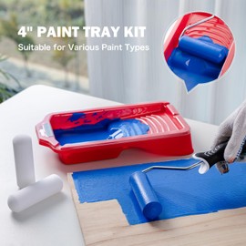 Mister Rui 4" Foam Paint Roller Set, High Density Foam Covers, Paint Roller Frame, Paint Tray and Paint Tray Liners, 2" Angled Paint Brush, Paint Protection Film for Painting and Renovating