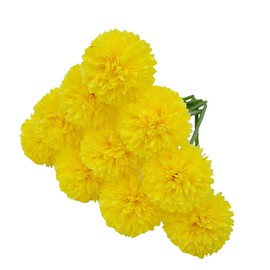 Blooming Paradise 10Pcs Artificial Fake Flower Plants Silk Chrysanthemum Ball Hydrangea Arrangements Wedding Bouquets Decor Home Kitchen Garden Party Table Floral centerpieces DIY (Yellow)