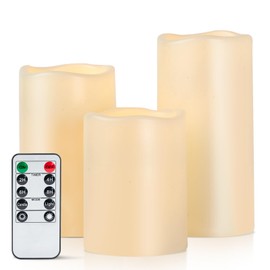 Amagic Outdoor Waterproof Flameless Candles with Timer, Battery Operated Candles with Remote Control, D3 x H4 5" 6" Electric LED Pillar Candle for Outside Patio, Garden, Indoor Decor, Ivory, Set of 3
