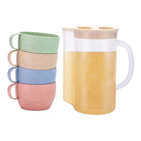 Naymon Juego Jarra Agua + 4 Tazas Vasos 1.6l Fibra