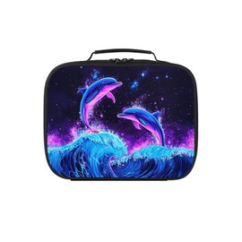 AnySmic Dolphin Lunch Box for Girls Kids, Sea Animal School Lunch Bag with Handle for Student, Cute Ocean Animal Reusable School Lunchbox for Children Age 6-12