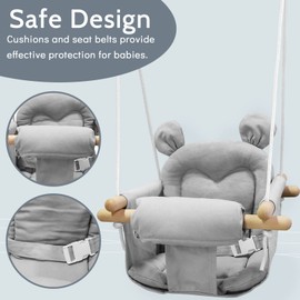 GFU Baby Swing, Canvas Baby Swings for Infants, Secure Baby Swing Outdoor, Toddler Swing for Indoors, Wooden Hanging Baby Swing Seat, Hammock for Tree and Backyard