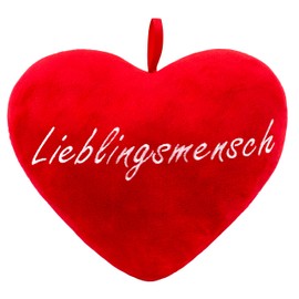BRUBAKER Plush Cushion in Heart Shape – Favourite Person – Red 32 cm Heart Cushion Embroidered